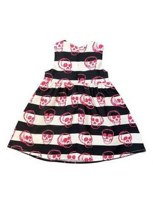 Hauntlings Toddler Girl Striped Skull Dress | Spooky Kids Fashion - Hauntlings
