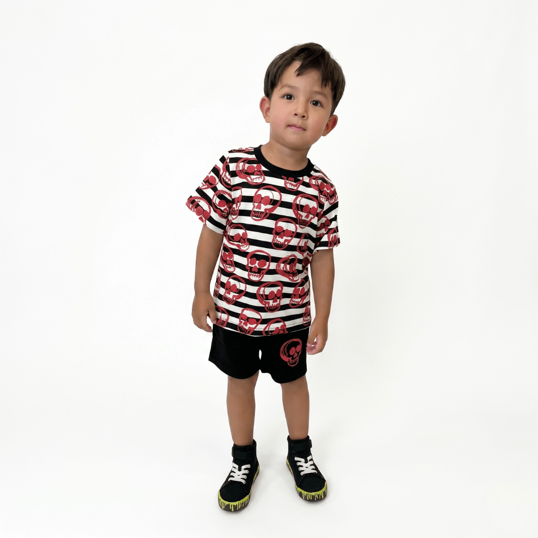 Hauntlings Toddler Striped Skull Shirt & Shorts Set | Goth Kids Outfit - Hauntlings